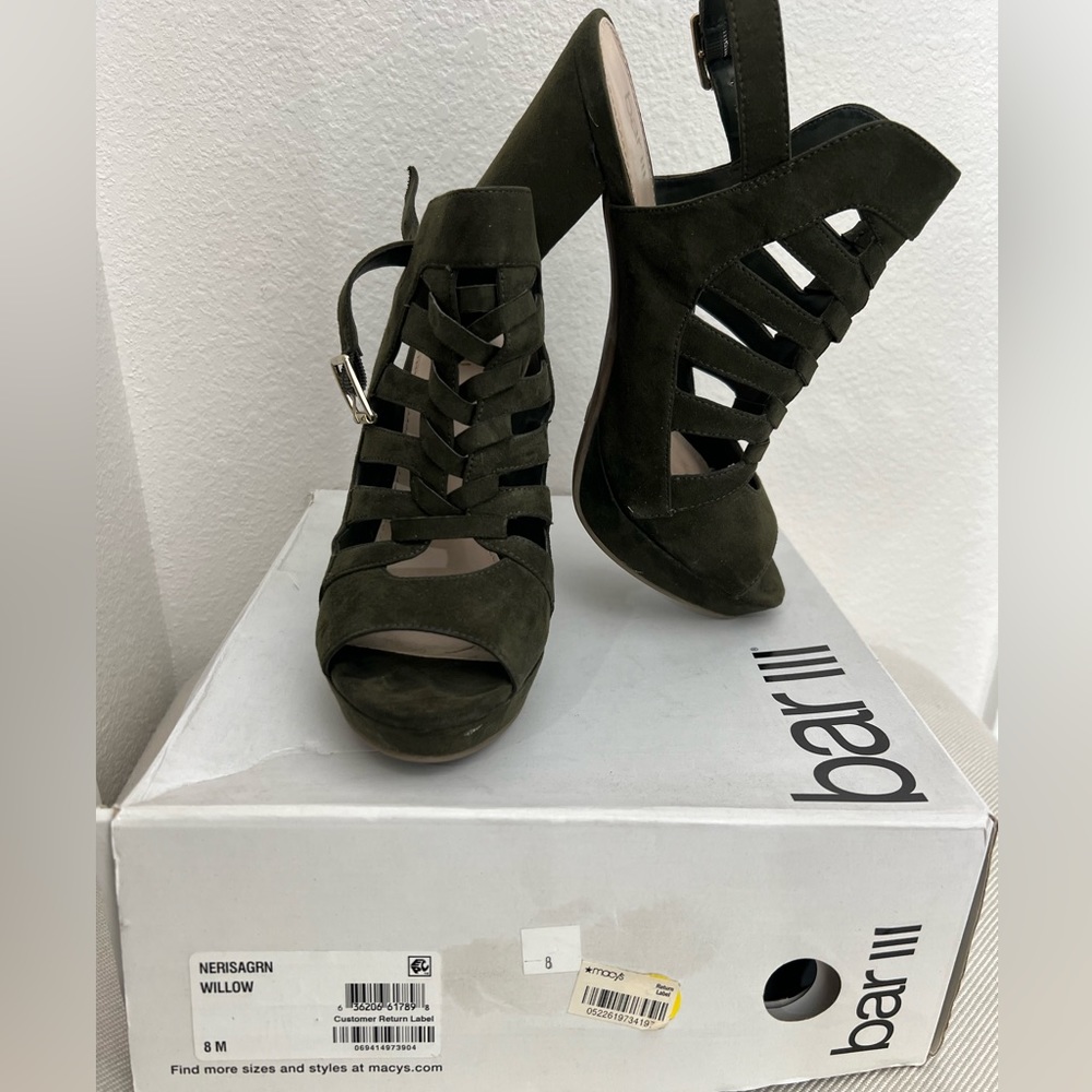 Army green platform open toe heel